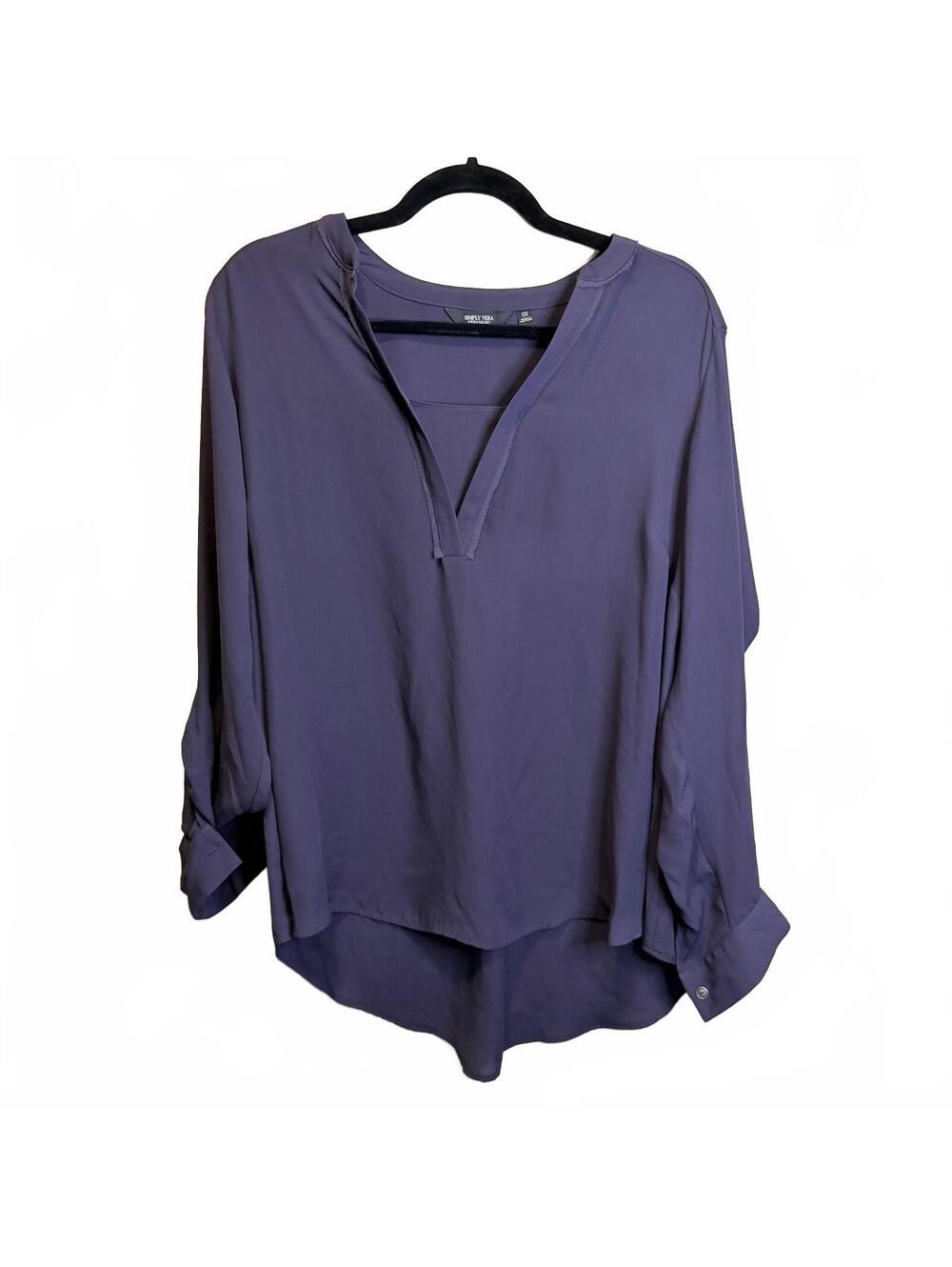Simply Vera Vera Wang 0X Dark Purple High Low Blouse V Neck Long Sleeve Top